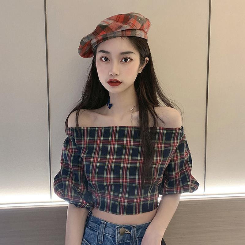 Áo Sơ Mi Kẻ Sọc Ca Rô Cổ Trái Tim Nhỏ Thiết Kế Cổ Điển Mùa Hè Thiết Kế Mới Dành Cho Nữ