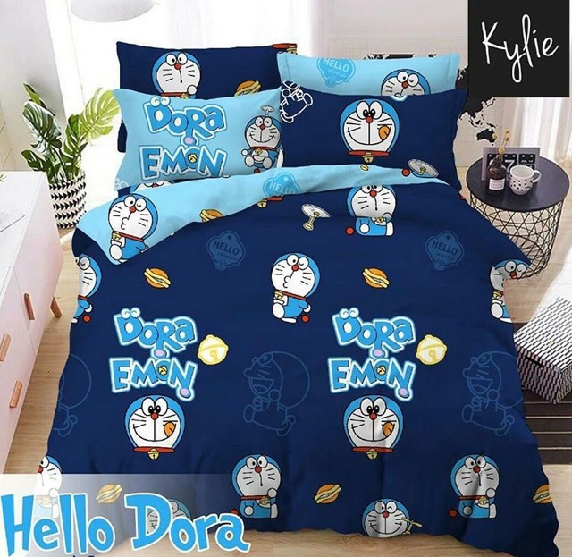 Ga Trải Giường Vải Lanh Cotton Hình Doraemon / Hello Kitty Dễ Thương