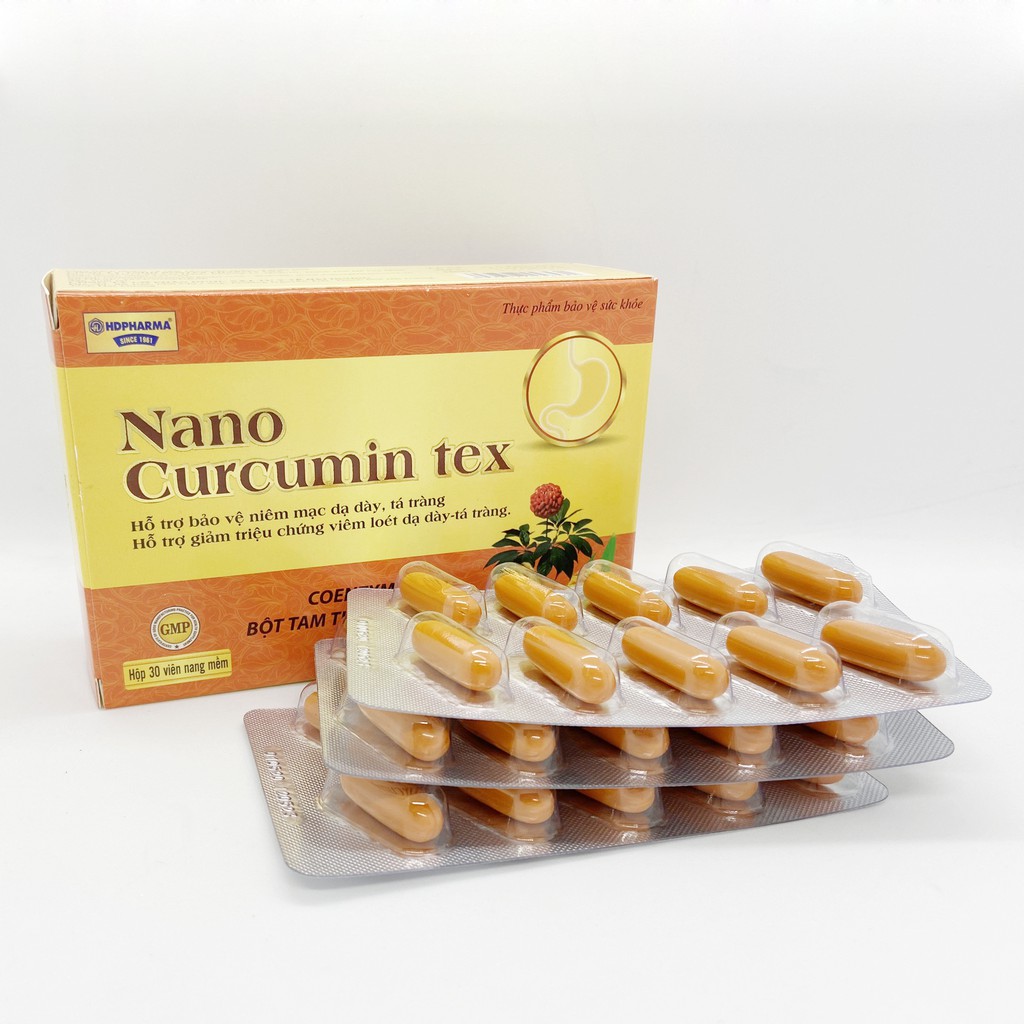 Viên uống Nano Curcumin Tex bột tam thất hỗ trợ giảm triệu chứng viêm loét dạ dày tá tràng Hộp 30v