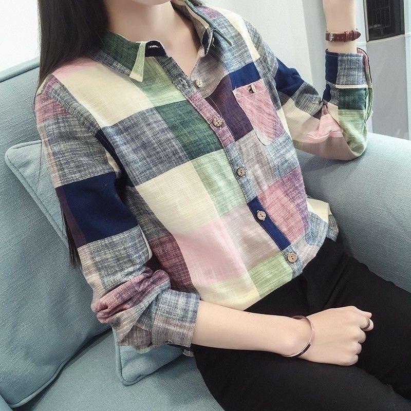 Áo Sơ Mi Cotton Lanh Tay Dài Dáng Rộng Phong Cách Hàn Quốc Thời Trang Xuân Thu Cho Nữ