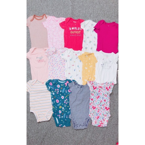 [Ngẫu nhiên] Set 5 bodysuit ngắn tay hàng xuất dư chất cotton mềm đẹp cho bé từ 0-24 tháng