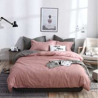 Bộ chăn ga gối cotton poly nhập khẩu - hồng xước