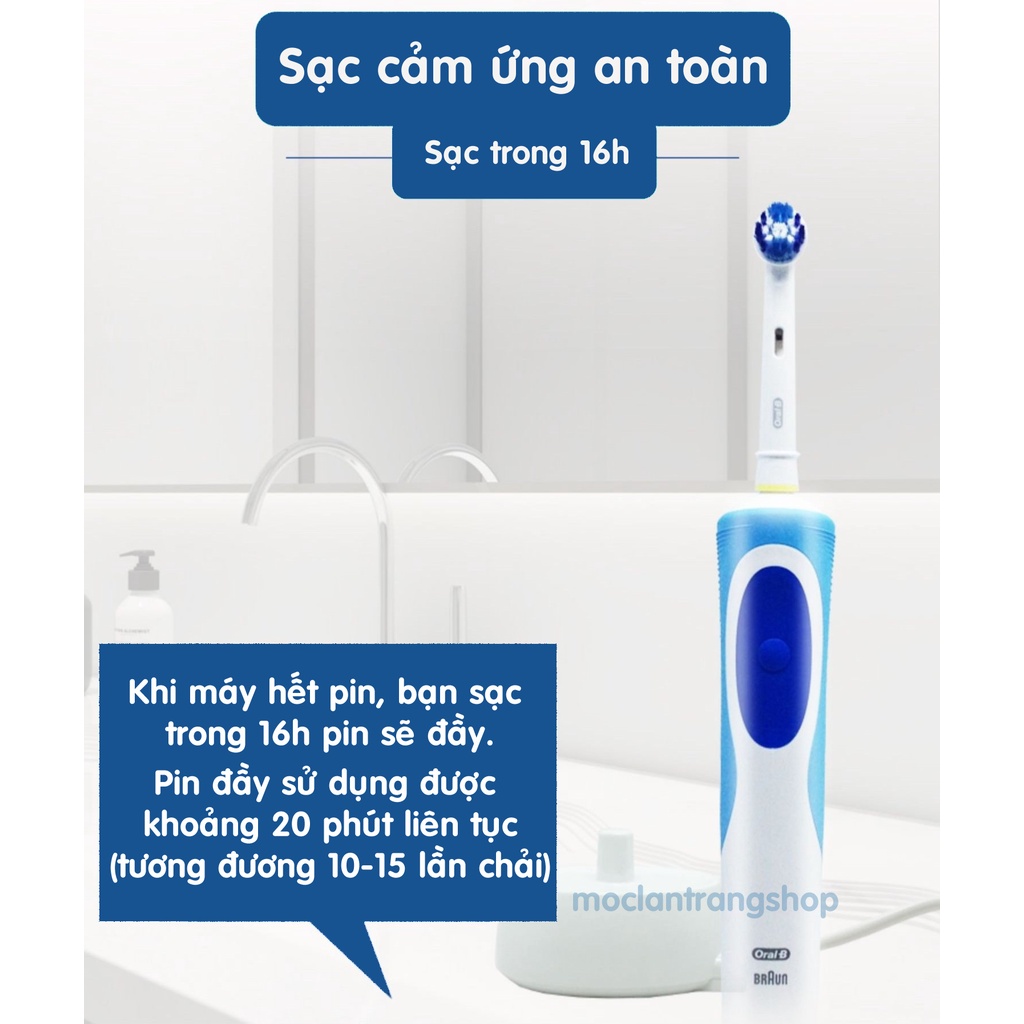 Bàn chải điện Oral B chính hãng, kèm 4 đầu thay + hộp đựng du lịch, máy đánh răng D12 Braun Vitality