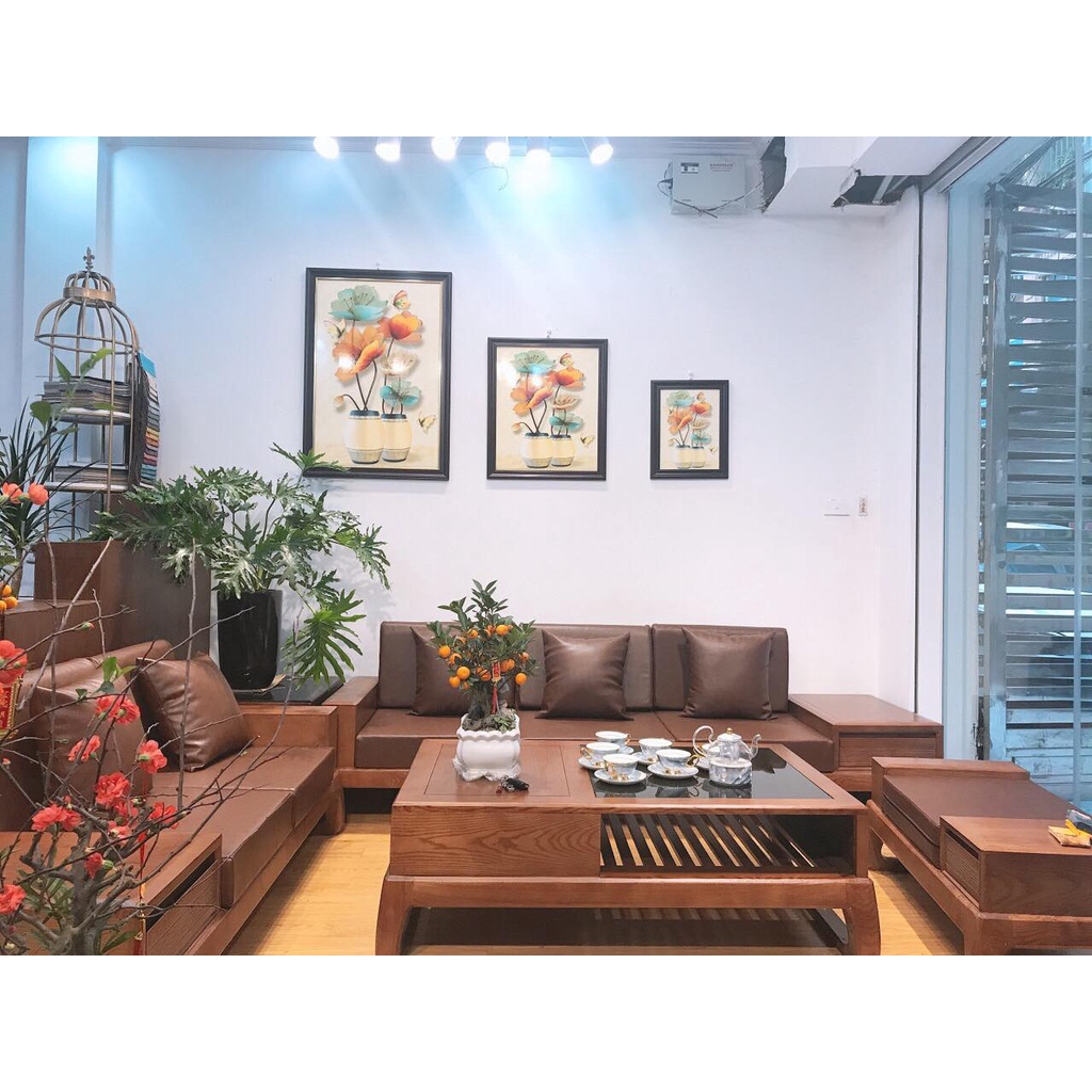 Bộ bàn ghế Phòng Khách Gỗ Sồi Nga Cao cấp, sofa gỗ phòng khách
