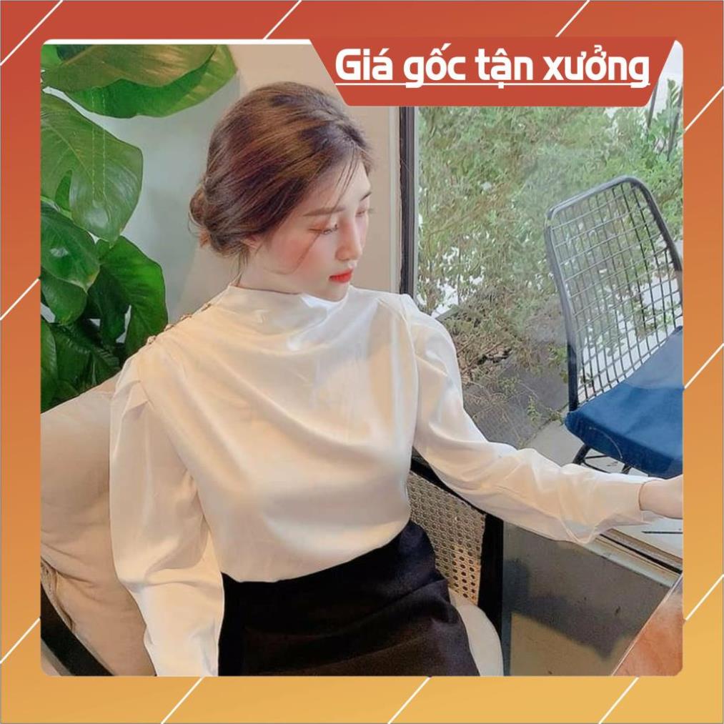 Áo Sơ Mi Nữ 💖Gloria Shop 💖chất lụa satin, áo đính cúc vai tay dài kiểu thời trang sếp ly vai sang trọng | BigBuy360 - bigbuy360.vn