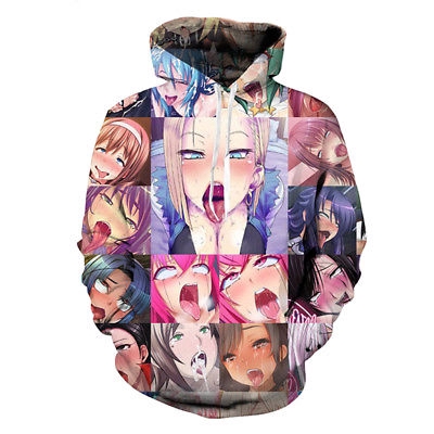 Áo hoodie mặc tròn in hình anime ahegao 3D vui nhộn cho nam và nữ