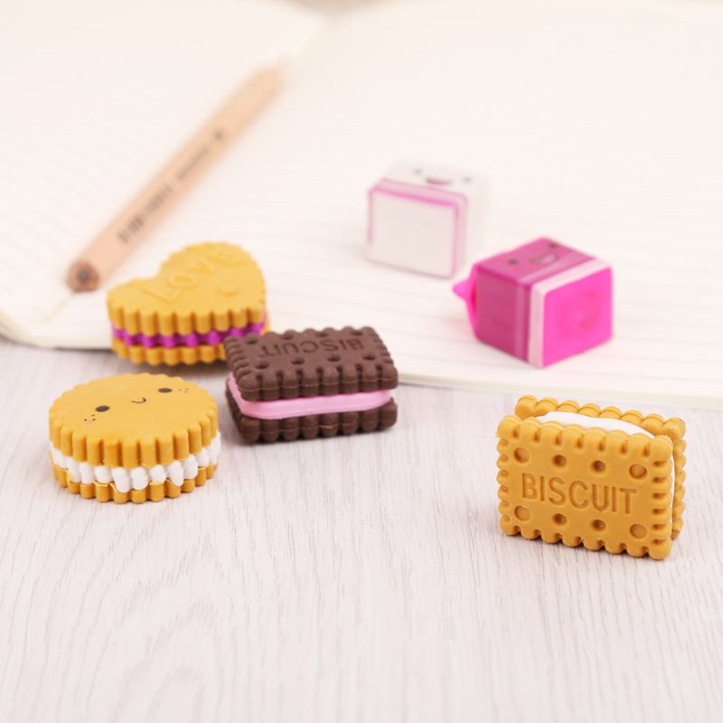 Set 6 Gôm Tẩy Hình Bánh Quy / Sữa Xinh Xắn Dành Cho Các Bé