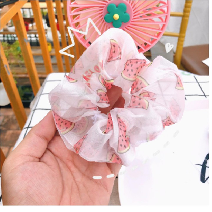 [Buôn sỉ 4,9k] Dây Buộc tóc SCRUNCHIES hoạ tiết quả bơ / đào / dưa hấu / gấu / noel [Sỉ sll inbox]