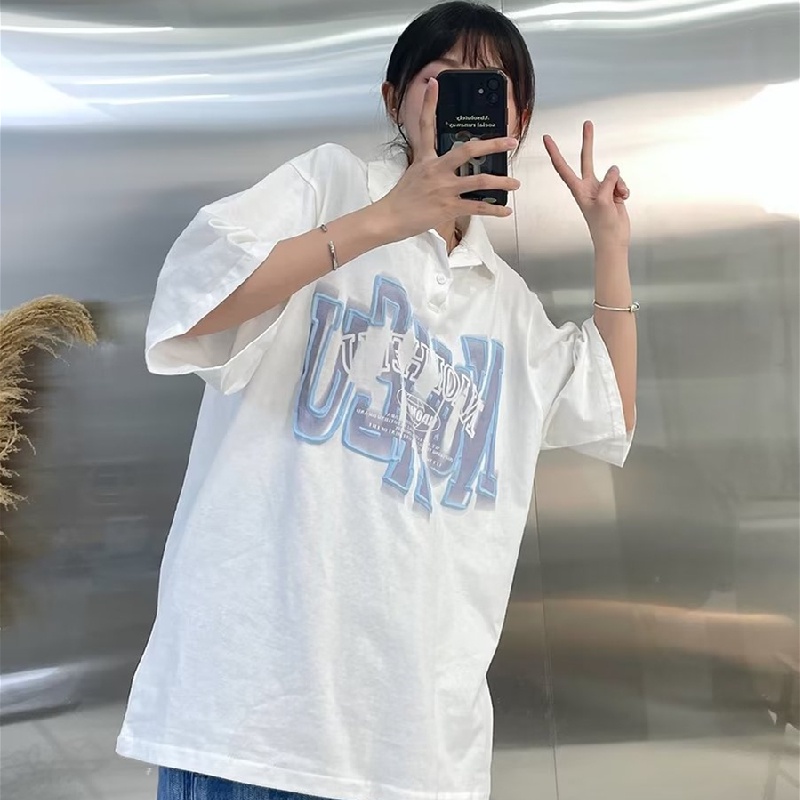 Áo Thun POLO Tay Ngắn Dáng Rộng Thoáng Khí In Chữ Phong Cách hip hop Đường Phố Nhật Bản Thời Trang Cho Nam Và Nữ