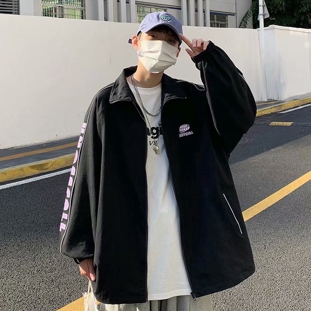 Áo Khoác Bomber Dáng Rộng In Chữ Thời Trang Hàn Quốc Cá Tính Cho Nam Nữ