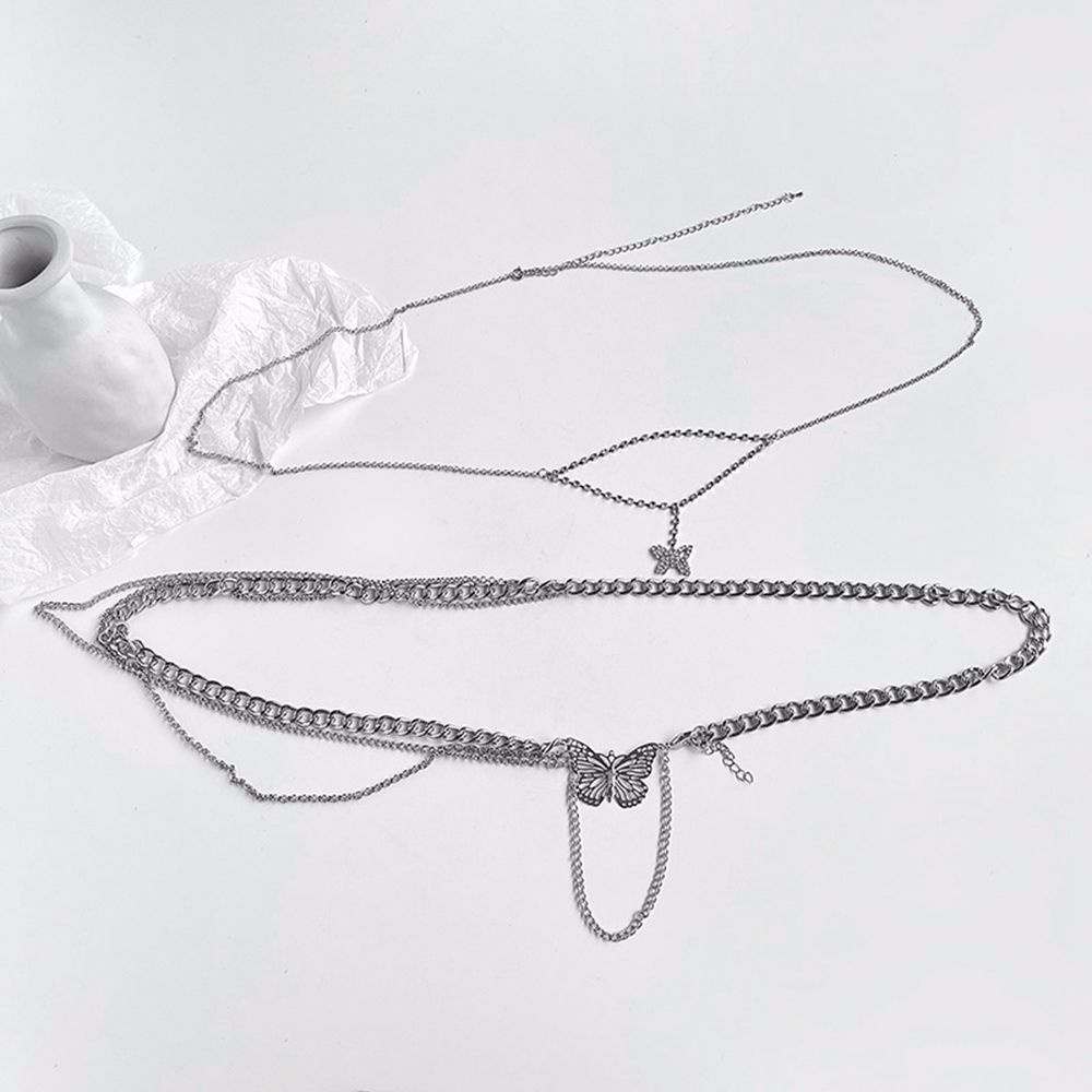Dây mắt xích đeo eo mặt hình bướm bằng hợp kim kim loại có thể điều chỉnh thời trang Hàn Quốc Punk Vintage dành cho nữ