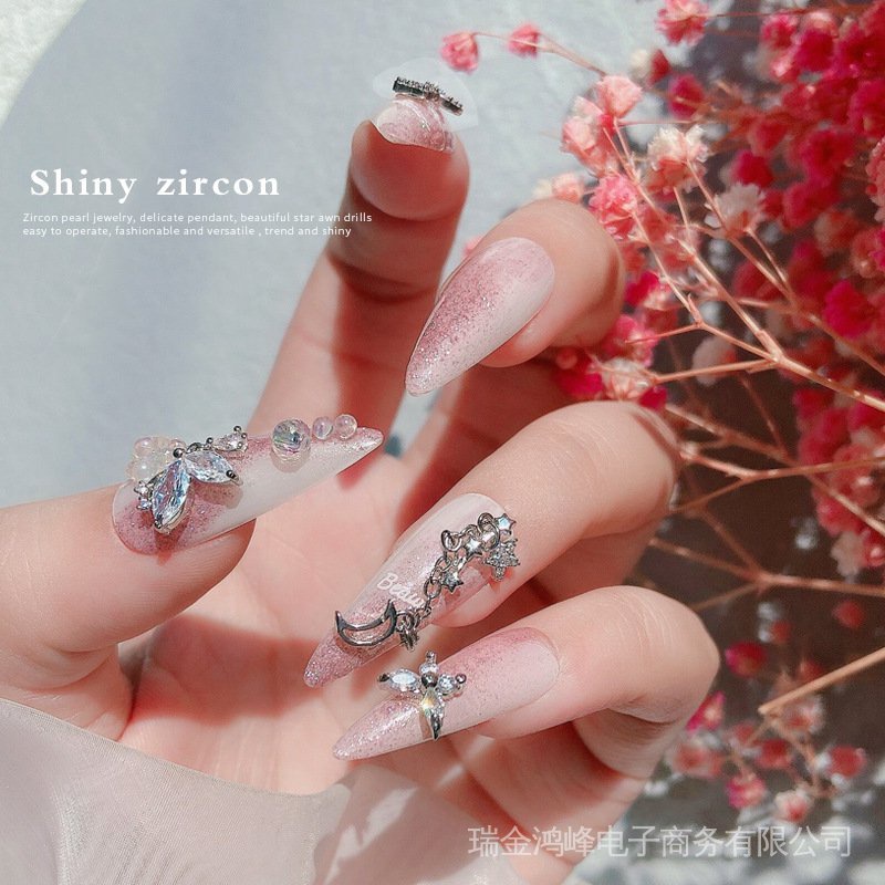 Phụ Kiện Trang Trí Móng Tay Hình Ngôi Sao/ Mặt Trăng/ Thỏ/ Bươm Bướm Đính Ngọc Trai Xinh Xắn