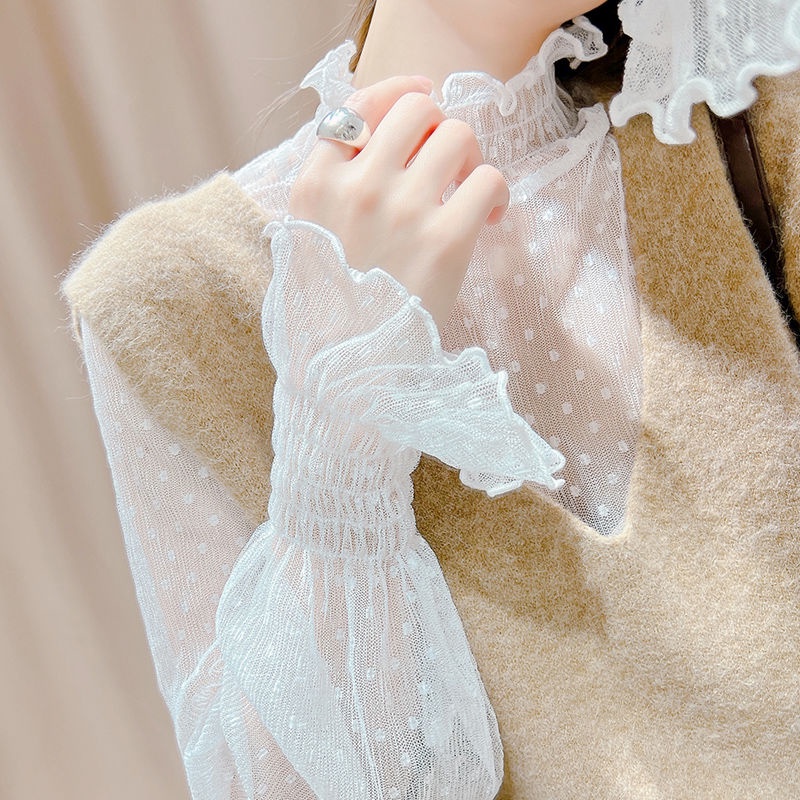 Áo Lưới Cổ Cao Tay Loe Thời Trang Cho Nữ