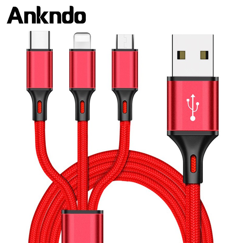 Dây cáp sạc Ankndo đa năng 3 trong 1 kết nối cổng USB Type C/ Micro USB