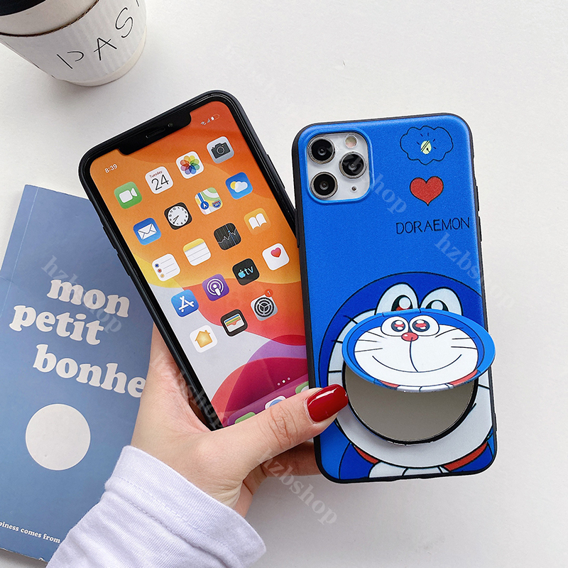 Ốp Lưng Silicone Tpu Hình Doraemon Có Gương Cho Samsung Galaxy J8 J6 J2 Pro 2018 J2 J4 J5 J6 J7 Prime J3 2017 2015 J1 2016