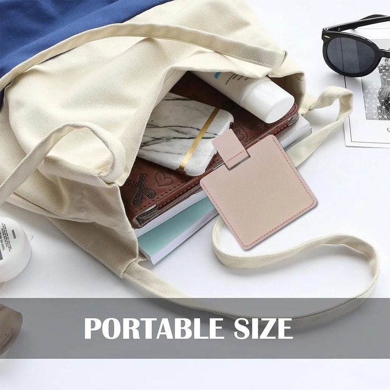 Gương Trang Điểm Bỏ Túi Bằng Thép Không Gỉ Vỏ Da 7 Màu Đa Năng Cho Nữ