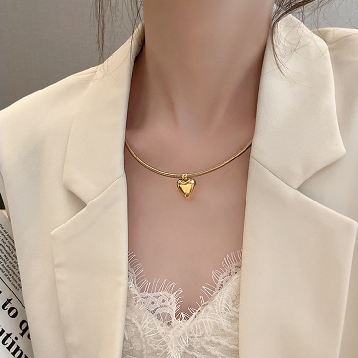 Kiềng Cổ Dây Chuyền Hình Trái Tim Titan Ko Han Rỉ TT 4361