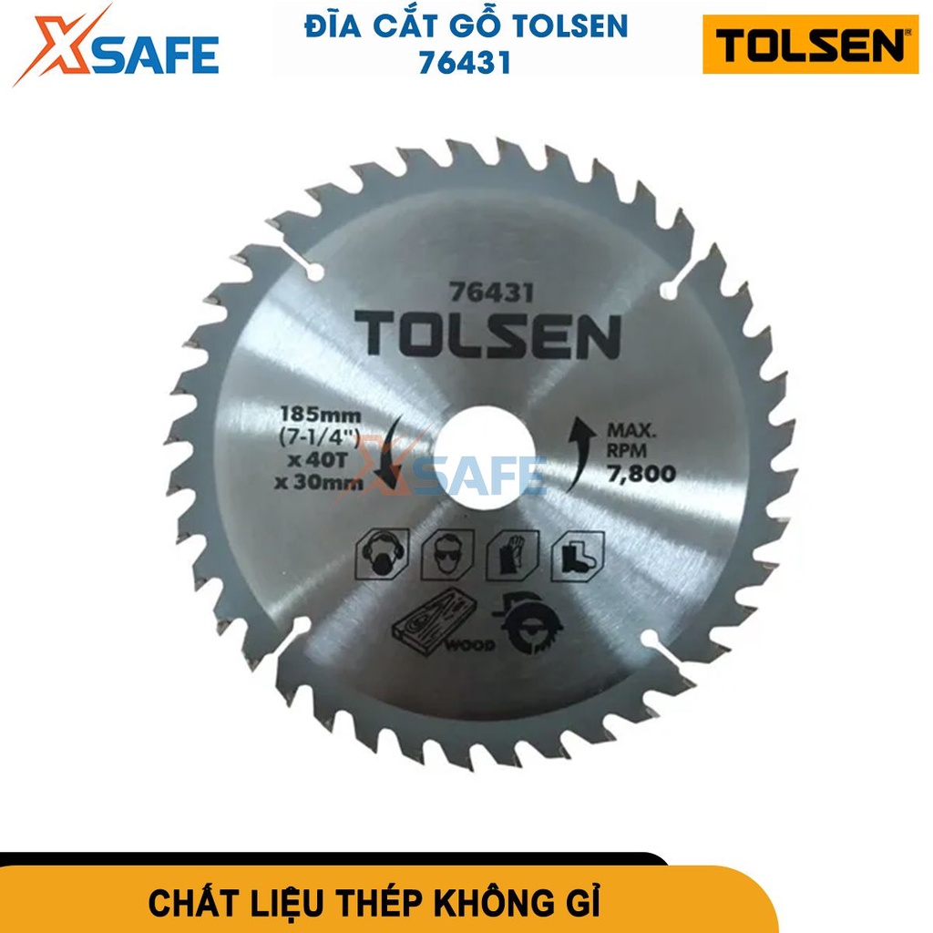 Đĩa cưa gỗ 185mm Tolsen 76431, đĩa cắt size 185mm*40 Răng và 185mm*60, hợp kim thép cao cấp, bền bỉ [CHÍNH HÃNG][XSAFE]