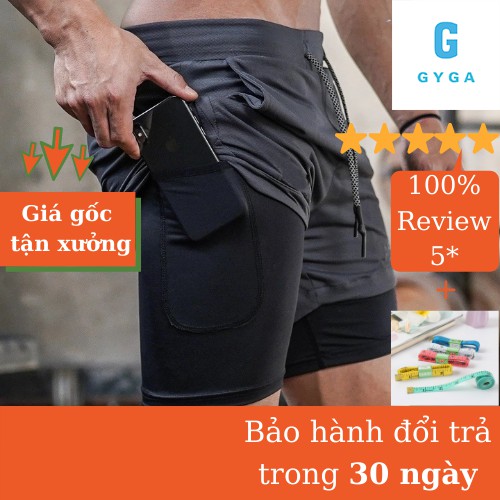 Quần đùi tập gym nam 2 lớp thể thao chạy bộ GYGA