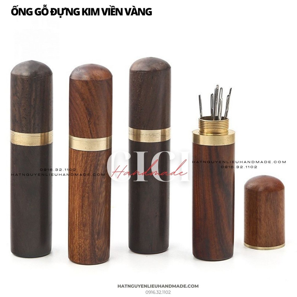Ống gỗ đựng kim đựng tăm viền vàng, ống gỗ đựng tăm Cici Handmade nguyên liệu chuyên hạt đá hạt pha lê hạt cườm may đo