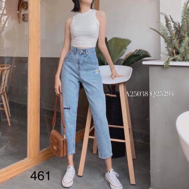 Quần jean baggy lưng cao thiêu hoa cao cấp