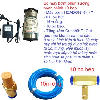 Bộ máy phun sương hoàn chỉnh 10 bep sử dụng máy bơm phun sương HEADON HF 8377.