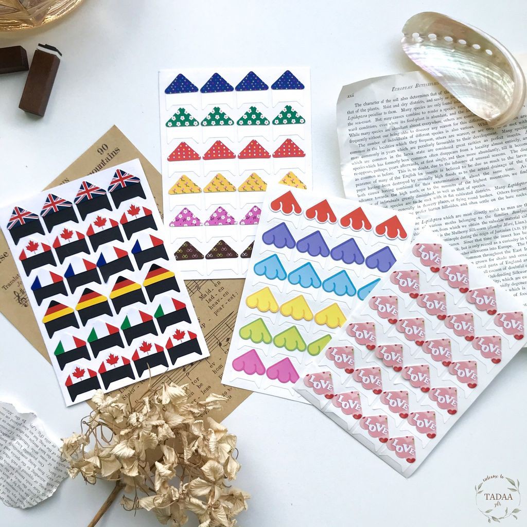 Sticker góc ảnh hoa vintage, basic và nhiều màu sắc trang trí sổ