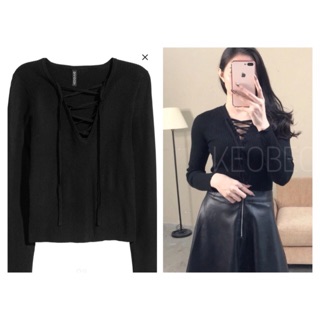 Áo len tăm cổ đan dây HM auth giá sale