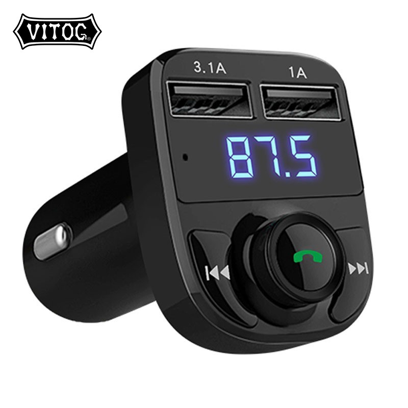 Tẩu Sạc Xe Hơi Bluetooth VITOG Kiêm Máy Phát FM Chuyên Dụng Gồm 2 Cổng USB