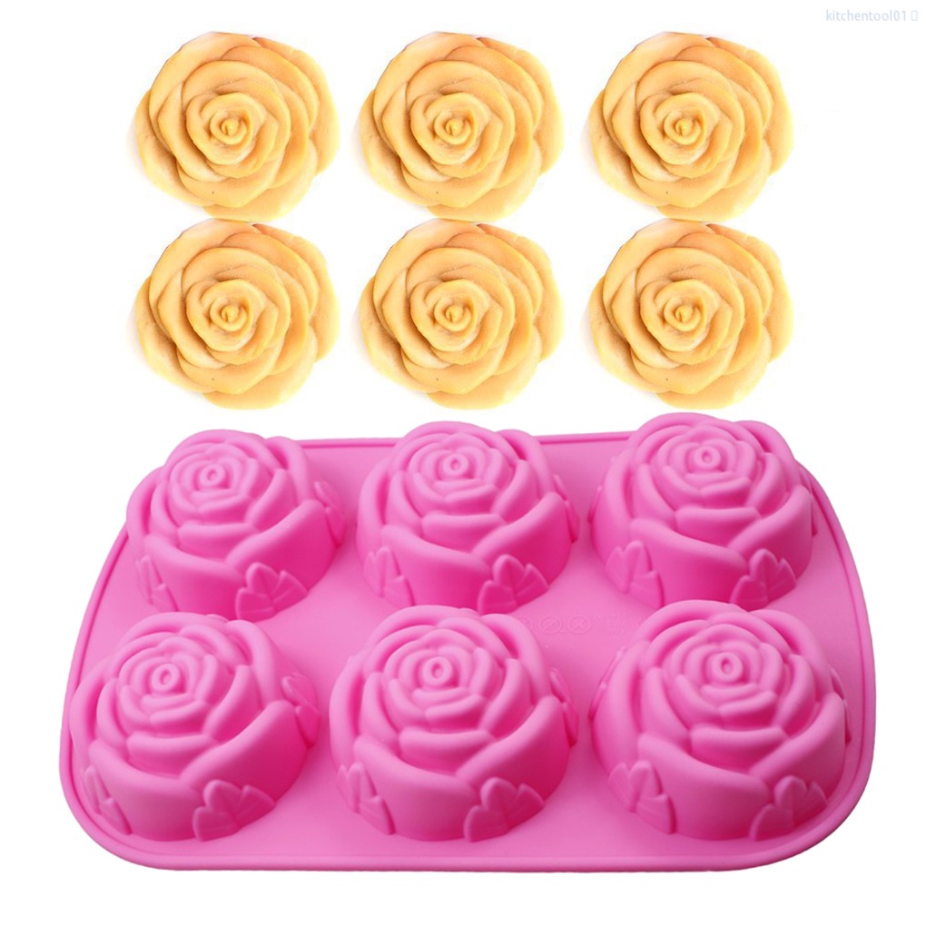 Khuôn silicone làm bánh 6 ngăn chống dính hình bông hoa tiện dụng cho nhà bếp diy