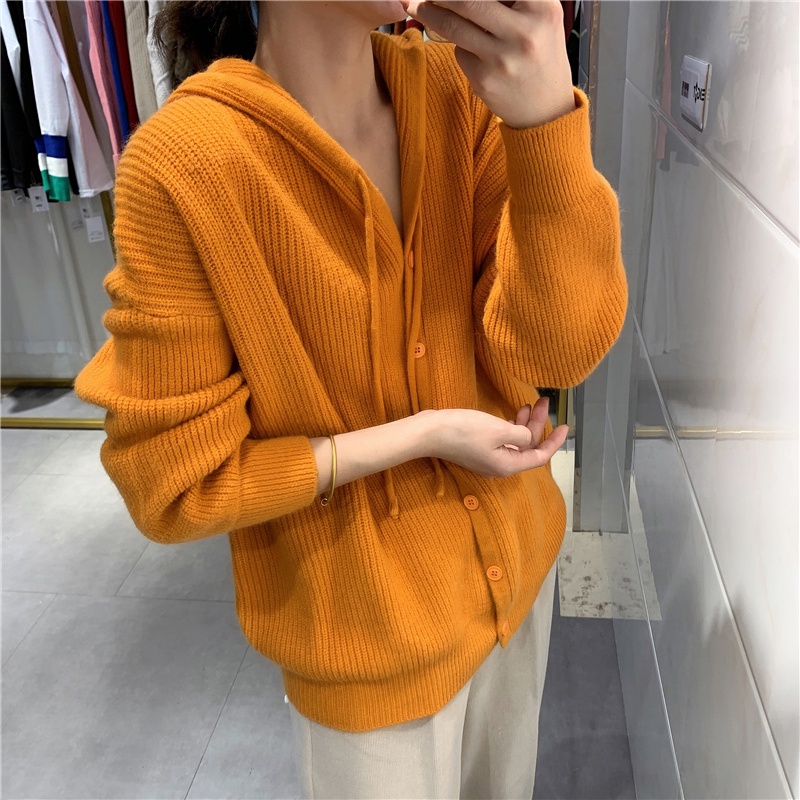 Áo khoác cardigan có mũ trùm dáng rộng phong cách Hàn Quốc hàng nút mới thời trang thu đông 2021 dành cho bạn nữ