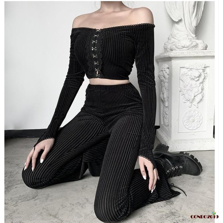 HGM-Woman´s Sexy Bell-bottomed Long Pants, High Waist Elastic Casual Suede Ribbed Loose Trousers