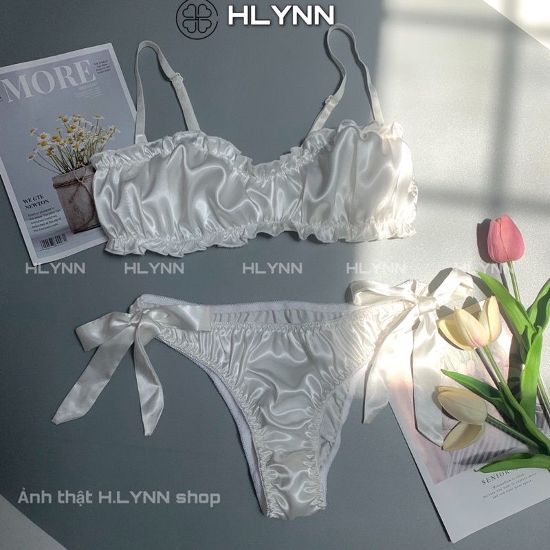 Set đồ lót lụa satin buộc nơ bikini đi biển có mút m170