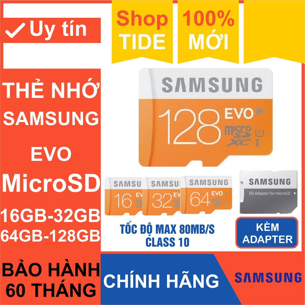 Thẻ nhớ MicroSD Samsung 128GB/64GB/32GB/16GB – MicroSD SAMSUNG Class10 – Bảo hành 5 năm – CHÍNH HÃNG -  Kèm Adapter