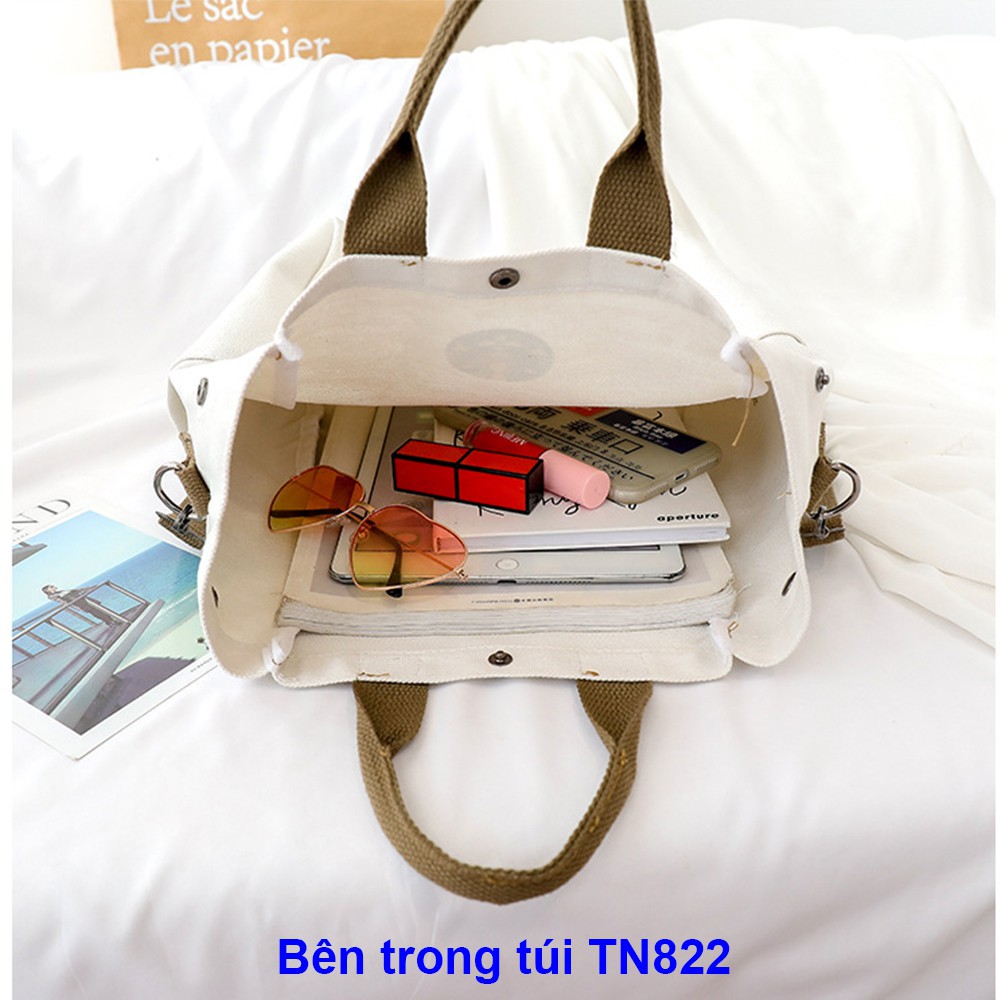 Túi tote TN822, Túi vải canvas đi học công sở, 2 dây đeo thời trang, cá tính