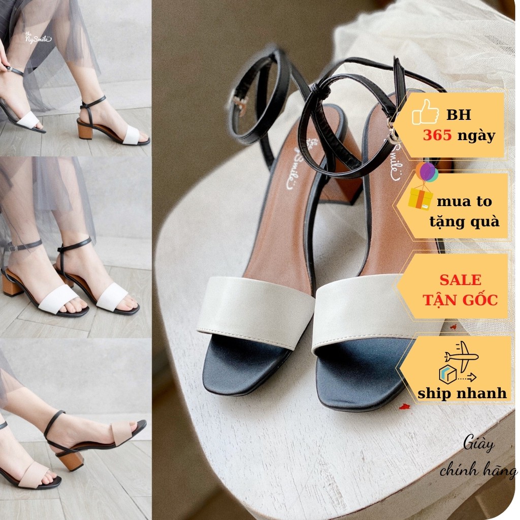 Giày cao gót bản ngang to phối 5cm  FLASH SALE   - THE NYSMILE - Gót vuông công sở -  ANEE (Form to lùi size)