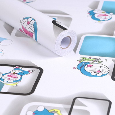 Giấy dán tường Doremon ô vuông xanh có keo sẵn khổ 45cm (giá 1m dài), giấy decal dán tường Doremon phòng ngủ cho bé | BigBuy360 - bigbuy360.vn