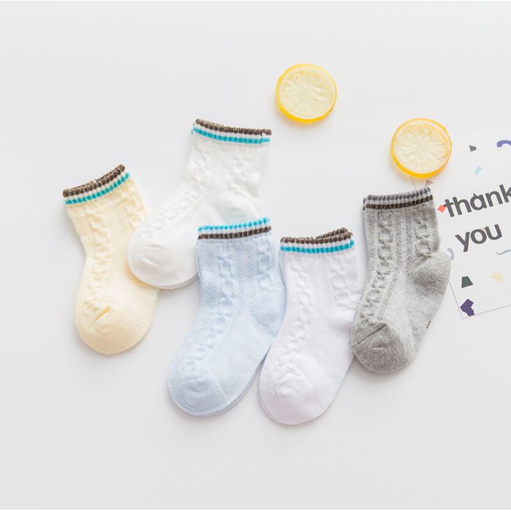 Tất trẻ em siêu mềm mại chất liệu cotton, set 5 đôi tất điều hòa Kid's Socks thoáng khí đủ size từ 0-2 tuổi