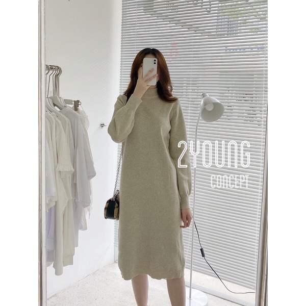 Đầm len dày, tay dài, cổ 3 phân [2YOUNG] D873 (ảnh thật)