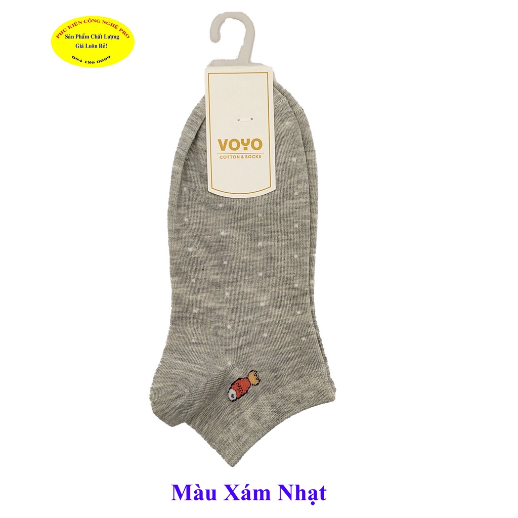 TẤT VỚ NỮ Loại vớ cổ ngắn Thêu hình cá bơi trên cổ vớ, Vớ in đốm trắng Thương hiệu VOYO Chất liệu Cotton Bảo vệ đôi chân