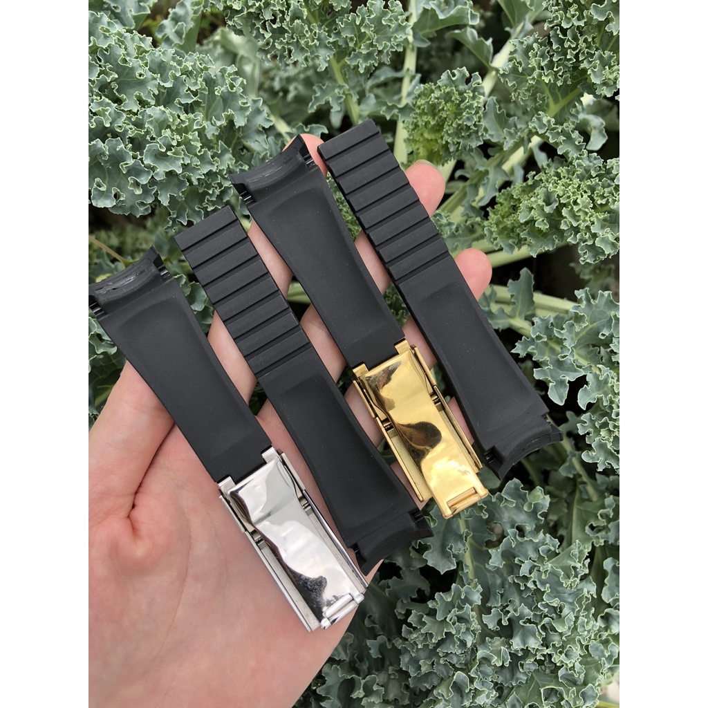 DÂY CAO CẤP KHOÁ ĐÚC Dây đồng hồ Rolex cao su size 20 mm cao su khoá gập đầu ôm