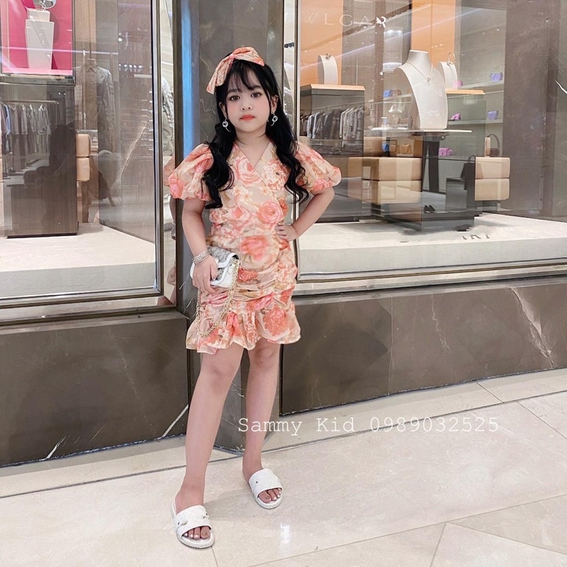 Set váy hoa Mẫu Đơn cho bé gái 16-40kg nữ tính sang chảnh