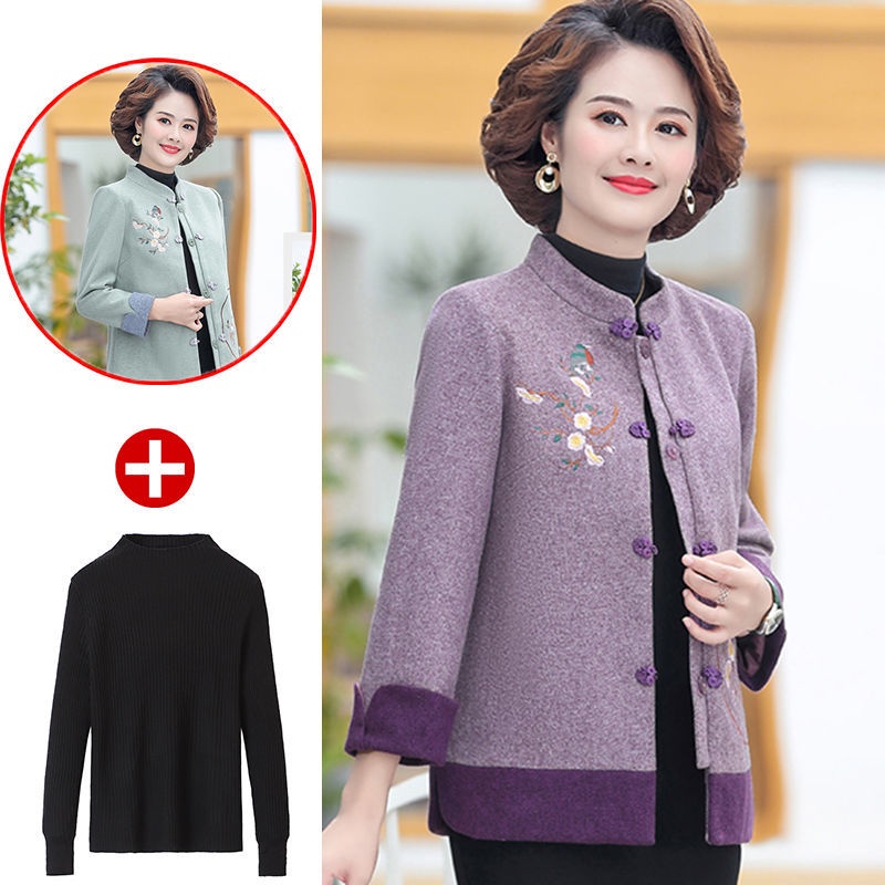 Mẹ mặc quần áo mùa thu 40-50 tuổi áo khoác len phụ nữ trung niên quần áo thu đông áo khoác len | BigBuy360 - bigbuy360.vn