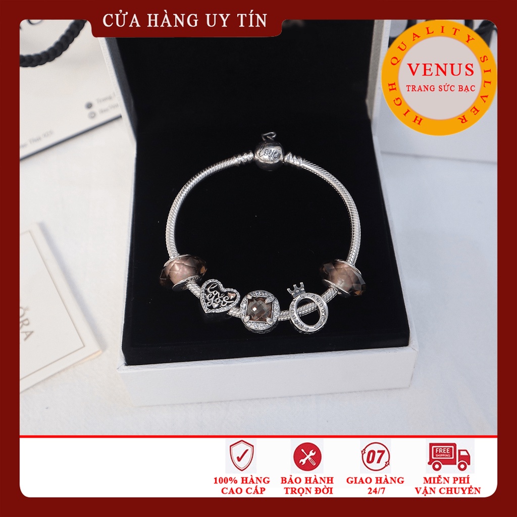 Vòng charm màu nâu mệnh Thổ- Bạc 925 cao cấp- VENUS007