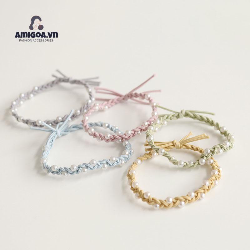 ✨✨Dây buộc tóc cao su bện ba sợi màu kẹo ngọc trai cho nữ