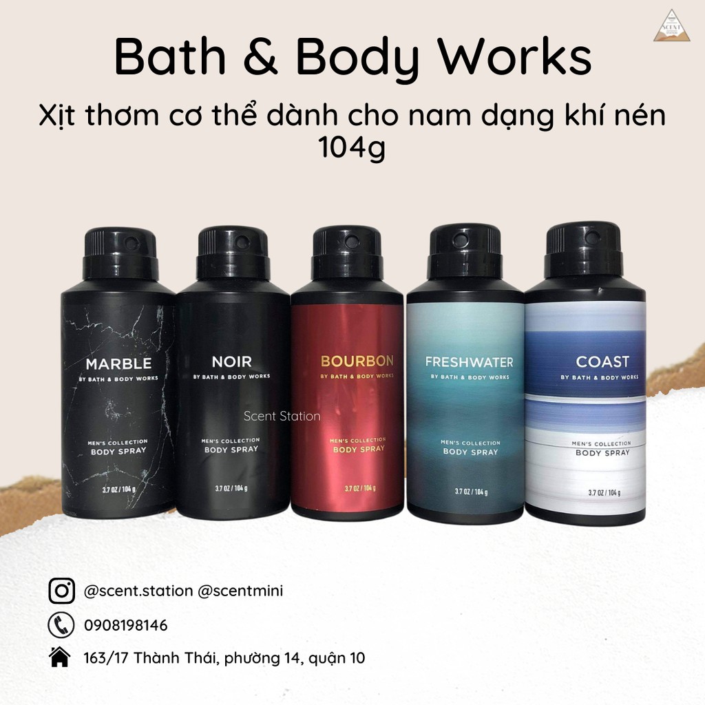 Xịt thơm toàn thân nam Body Spray Bath &amp; Body Works 104g