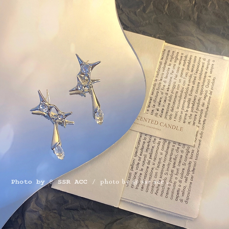 Bông Tai Ngôi Sao Đính Đá Lấp Lánh Phong Cách hip hop Hàn Quốc Cho Nam Và Nữ