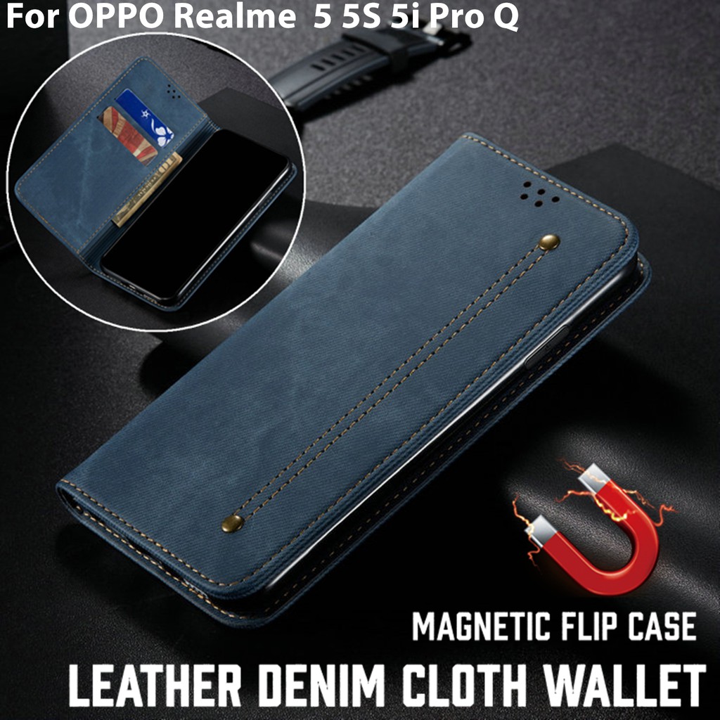 Bao da điện thoại vải canvas màu trơn chống sốc cho OPPO Realme 6 Pro Realme 5 Pro Realme 6i 5i 5S