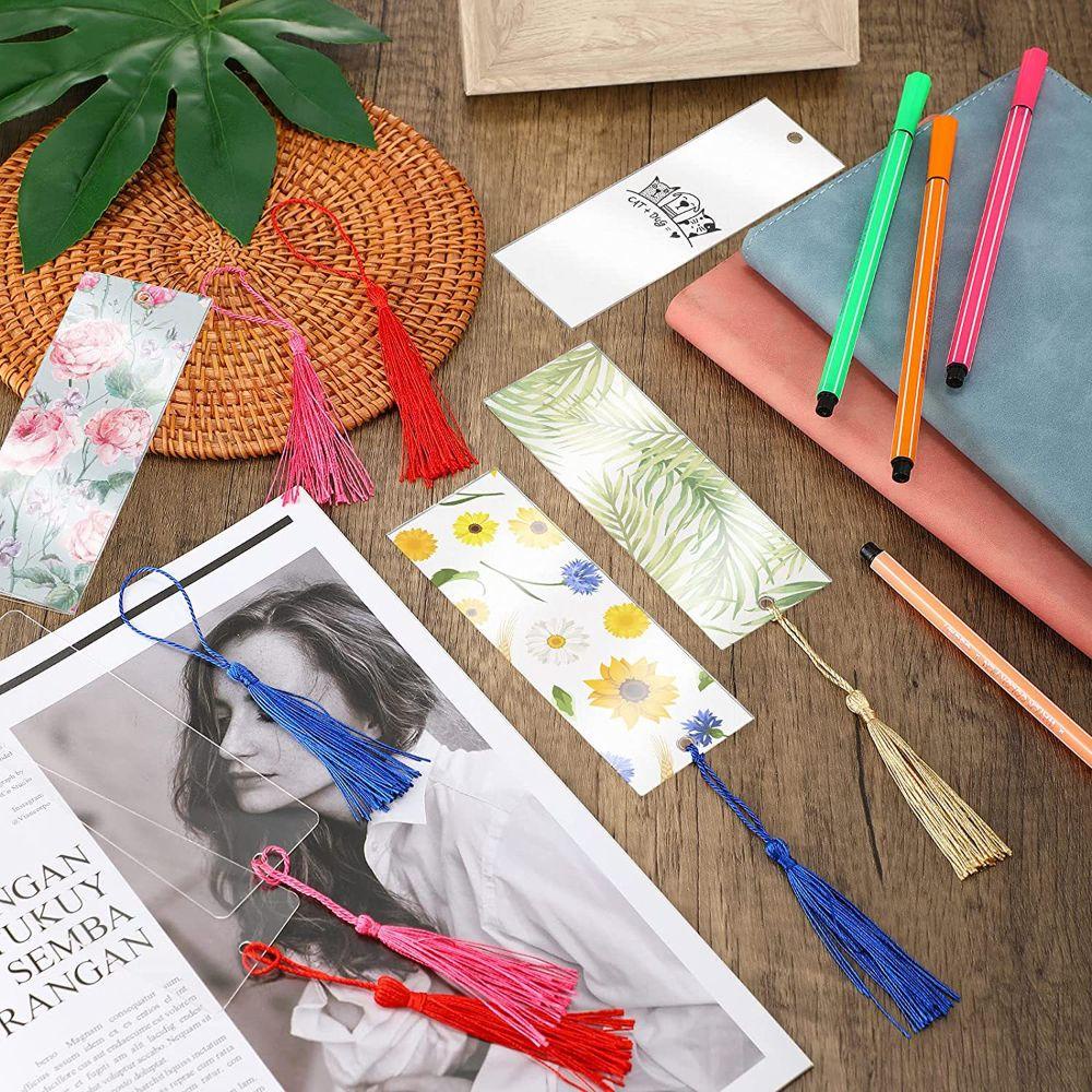 Set 15 Thẻ Đánh Dấu Trang Sách DIY Trong Suốt Có Tua Rua