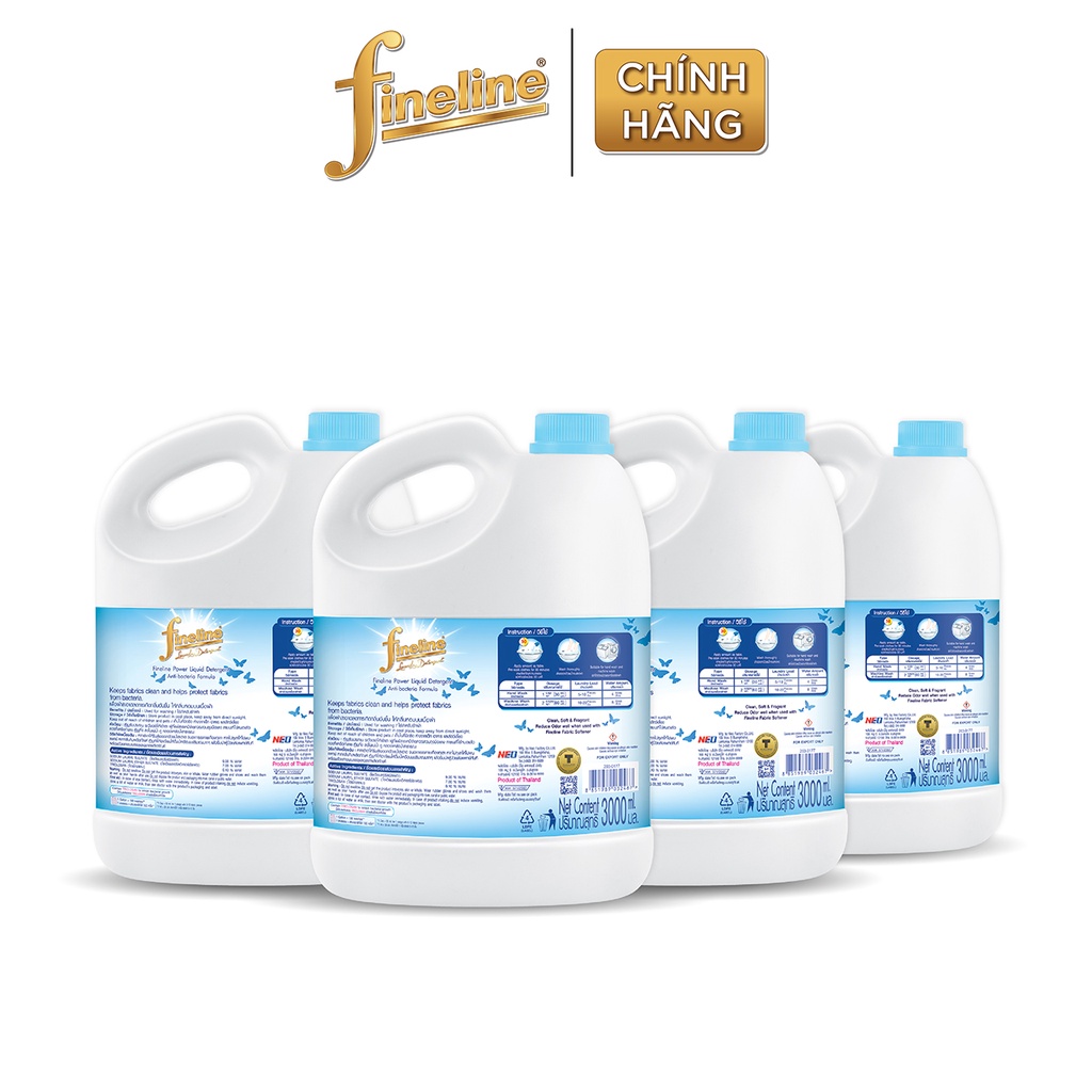 [Deal hời] Combo 4 Nước Giặt Fineline Anti Bacteria (Xanh) Can 3000 ml.